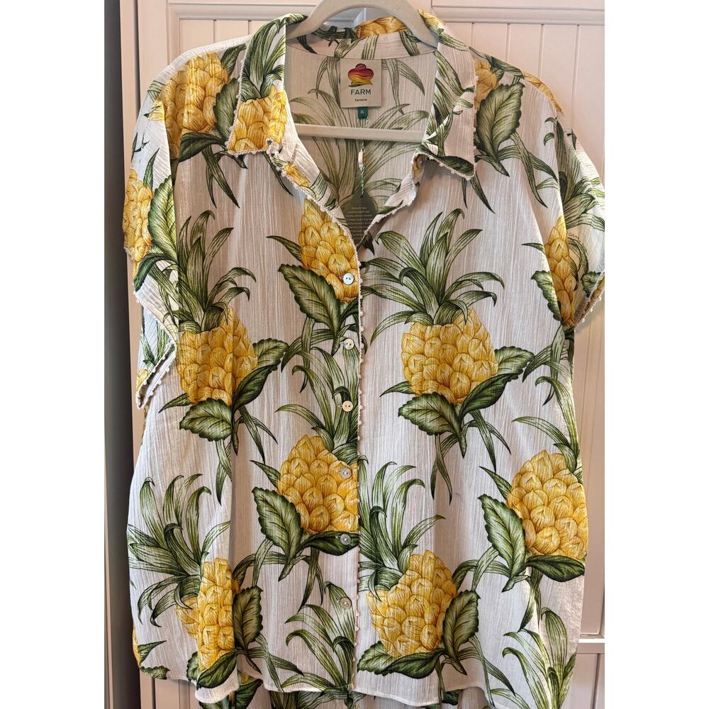 Farm Rio Delicate Pineapple Set Button-Up Shirt & shorts XL NWT - Picture 2 of 12